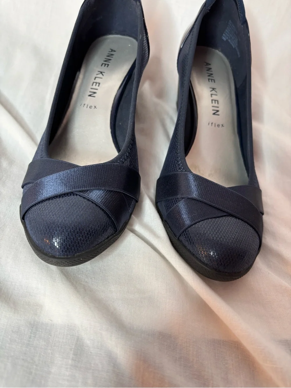 Anne Klein Timeout Wedge women’s size7 dark navy blue,  padded insole, i flex